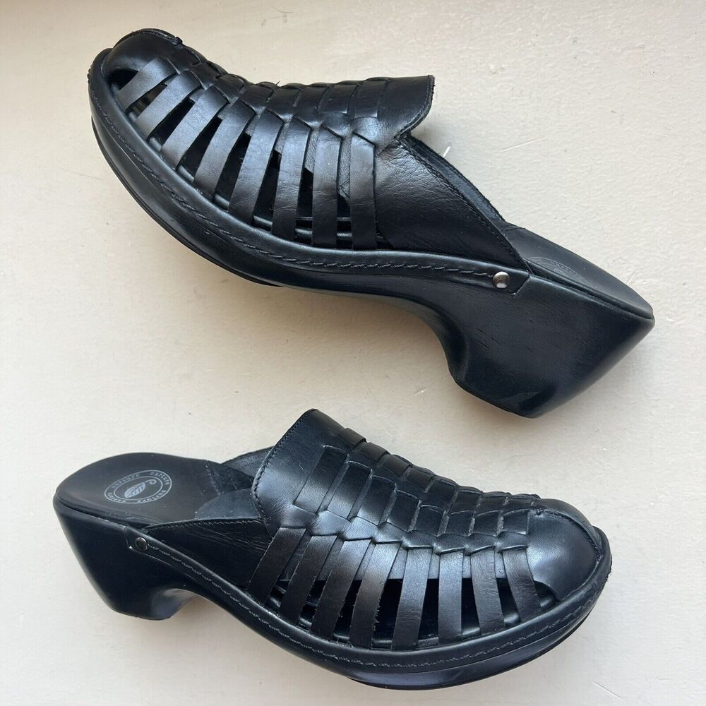 Nurture Black Basket Woven Leather Heeled Mule Slip On Shoes Women’s Size 8 M